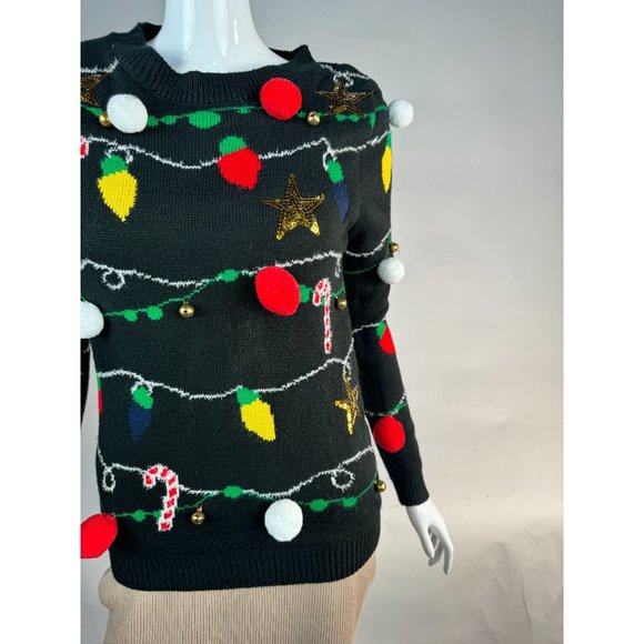 No Boundaries Christmas Garland and Light Sweater Small Black Acrylic - Picture 15 of 16